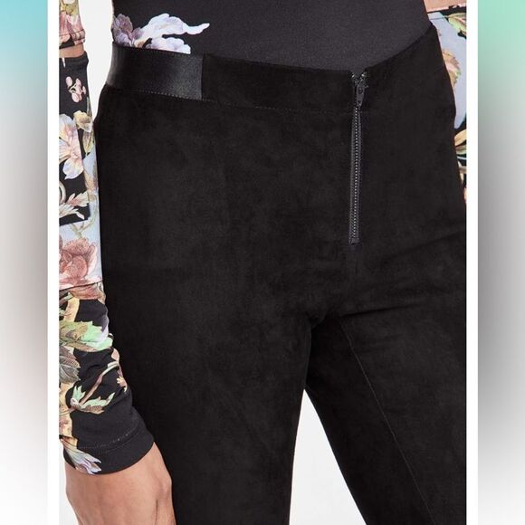 ✨ Alice + Olivia Black Lambskin Suede High-Rise Leggings Size 2 - Picture 3 of 9